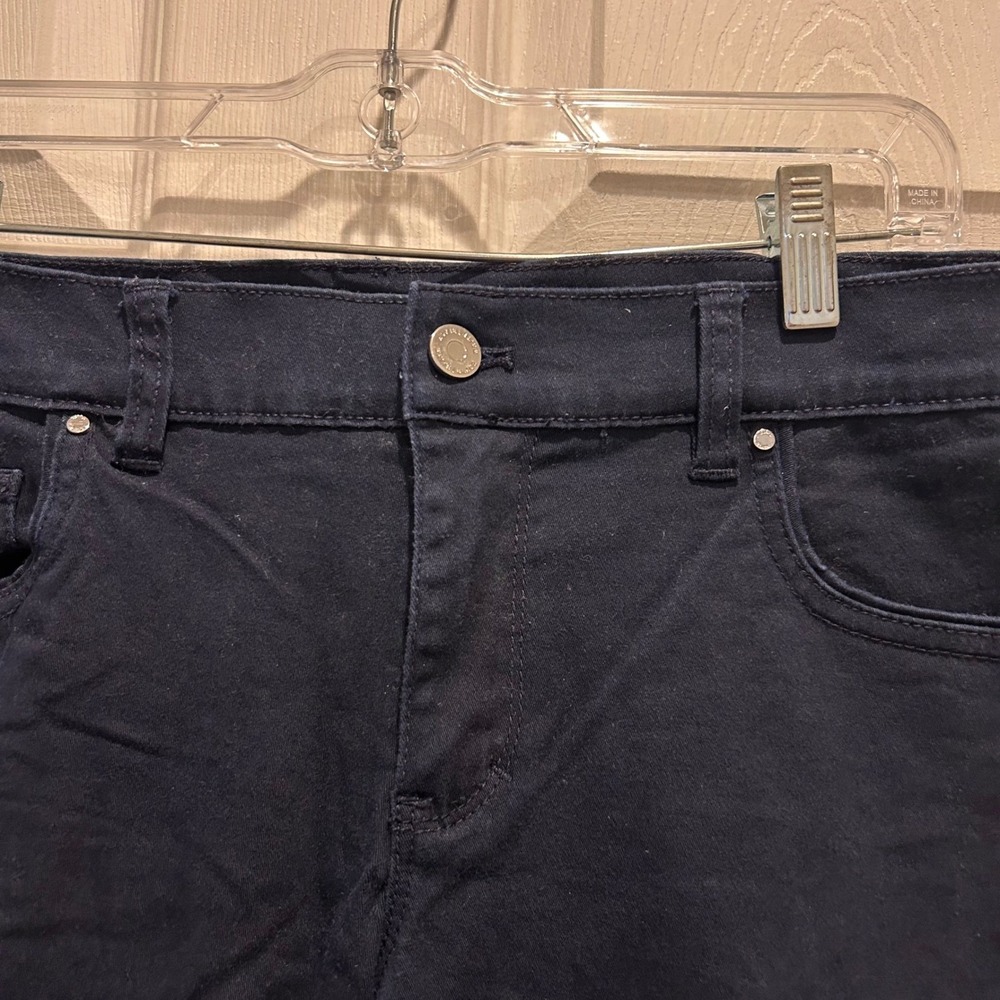 White House Black Market Skimmer Pants‎ Navy Blue Silver Stud Hem Womens 14 - Picture 3 of 8